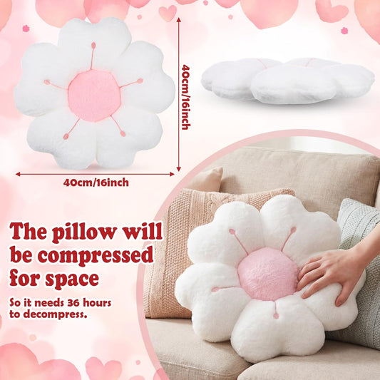 Amyhill Set of 3 Flower Throw Pillow and 18" Plush Cushion Cover Faux Fur, Daisy Home Decorative Pillow 2 Fuzzy Striped Pillowcase Flower Floor Seat Cushion Cover for Sofa Chair Bed(Beige and White)
