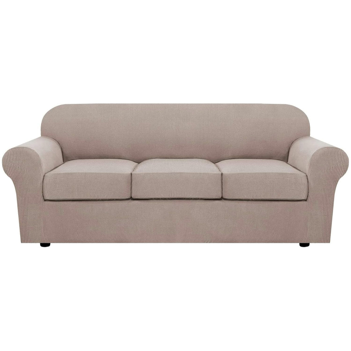 H.VERSAILTEX 4 Piece Stretch Sofa Covers for 3 Cushion Couch Covers for Living Room Slipcovers (Base Cover Plus 3 Seat Cushion Covers) Upgraded Thicker Jacquard Fabric (Sofa, Sand)