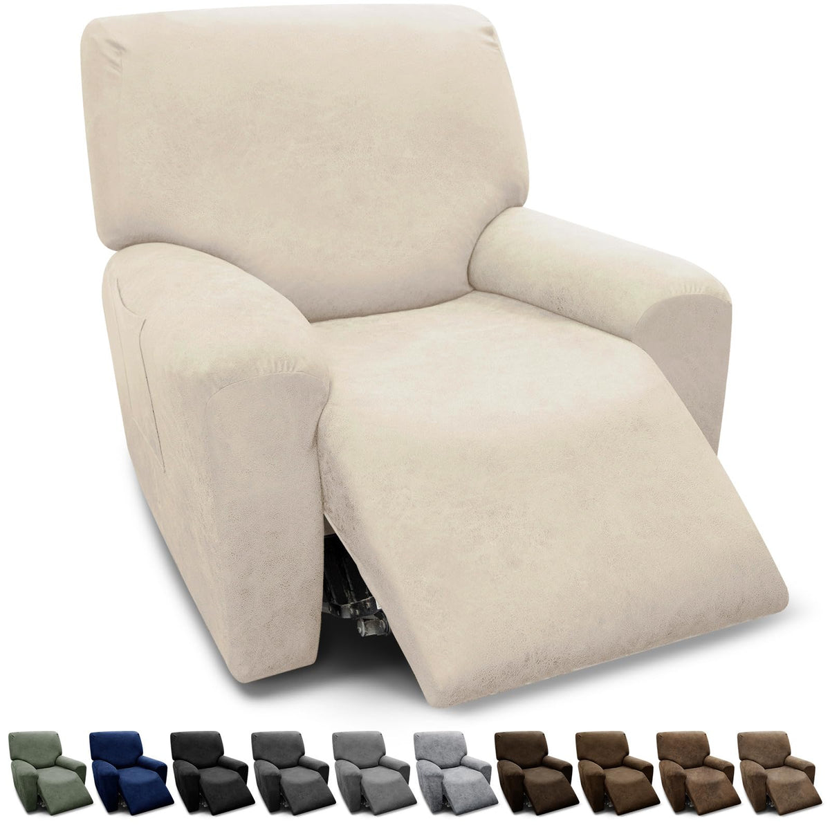 Couch Cover Leather Look 3 Seater Couch Sofa Cover 1-Piece Sofa Slipcover Stretch Furniture Protector with Elastic Bottom & Pockets(Sofa, Coffee)