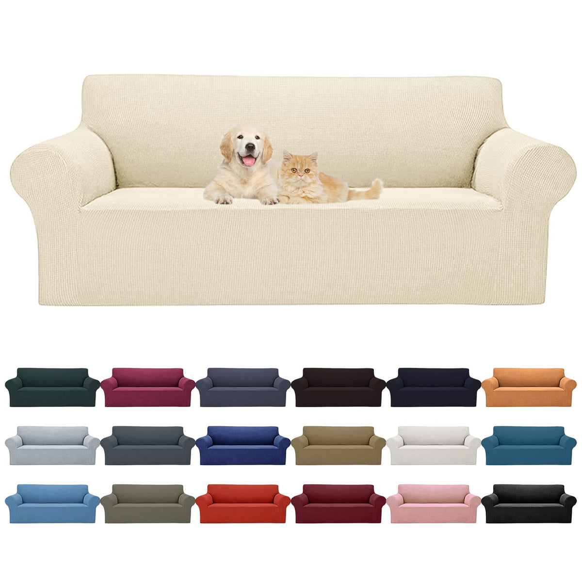 Cupuamon 2026 New Stretch Sofa Slipcovers Couch Cover for 3 Cushion Furniture Protector Sofa Covers with Elastic Bottom Jacquard Fabric Small Checks for Pets, Kids -Sofa, Black