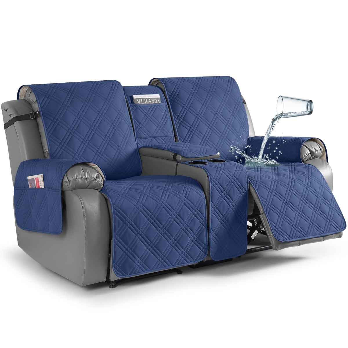TAOCOCO Loveseat Recliner Cover with Center Console, 100% Waterproof Pet Cover for Dual Recliner with Straps Design, Split Reclining Loveseat Covers Furniture Pet&Kids Protector (2 Seater, Chocolate)
