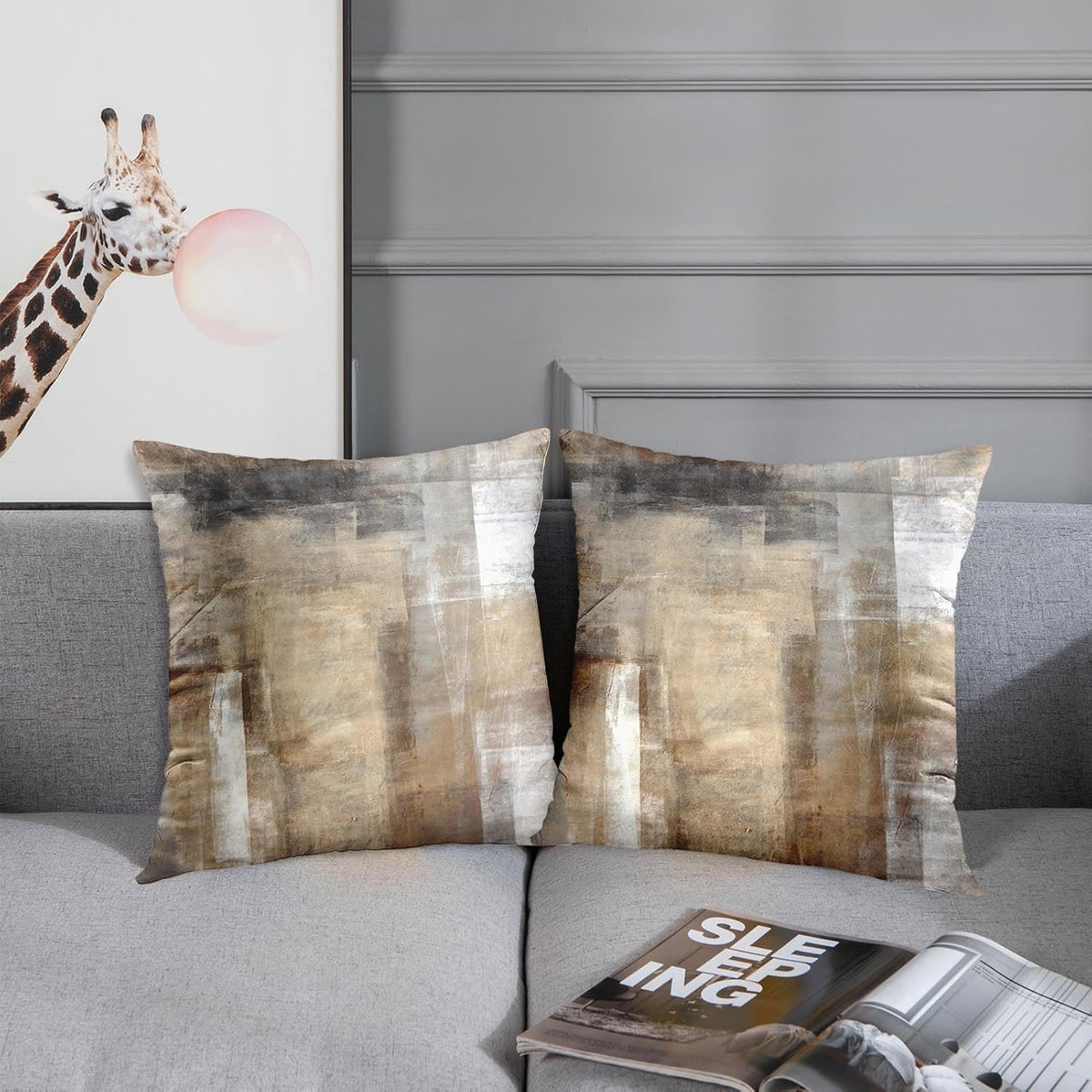 Britimes Throw Pillow Covers Set of 2, 18 x 18 Inch, Grey Brown Beige
