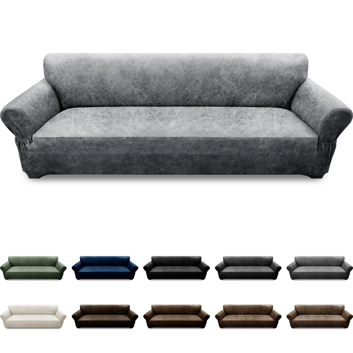 Couch Cover Leather Look 3 Seater Couch Sofa Cover 1-Piece Sofa Slipcover Stretch Furniture Protector with Elastic Bottom & Pockets(Sofa, Coffee)