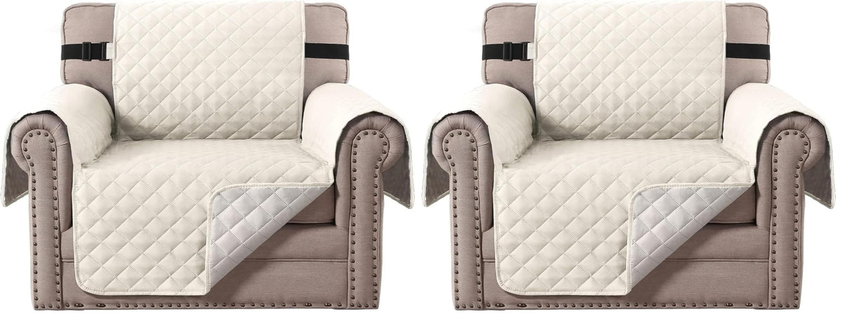 H.VERSAILTEX Reversible Couch Cover for 3 Cushion Cover Pet Friendly Sofa Cover for Dog Washable Furniture Protector Water Resistant Slipcover with Non Slip Elastic Strap(Sofa, Ivory/Beige)