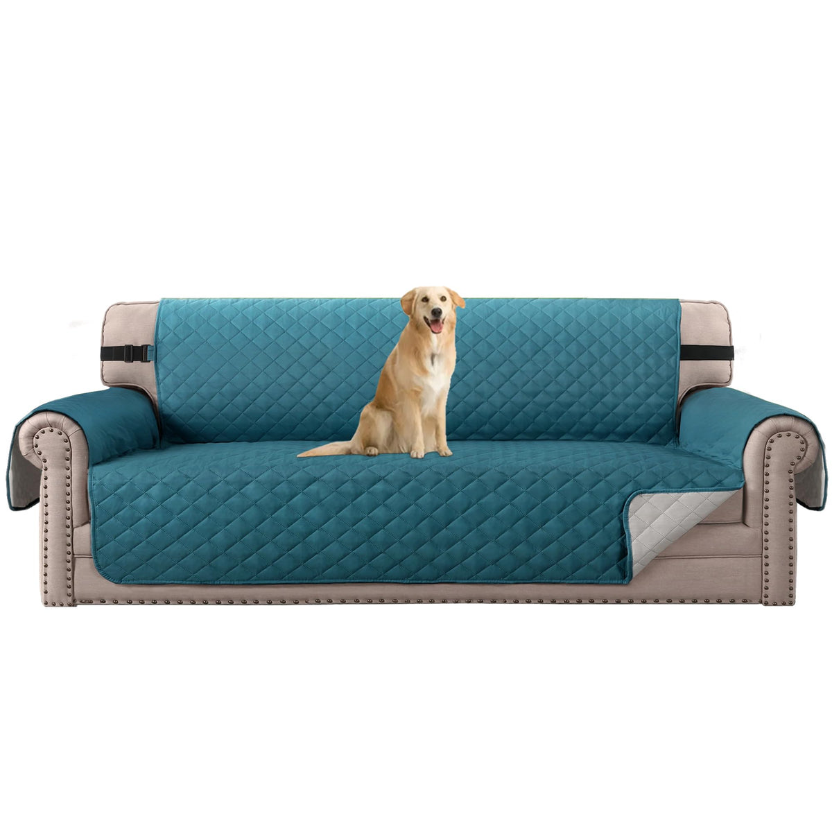 H.VERSAILTEX Reversible Couch Cover for 3 Cushion Cover Pet Friendly Sofa Cover for Dog Washable Furniture Protector Water Resistant Slipcover with Non Slip Elastic Strap(Sofa, Ivory/Beige)