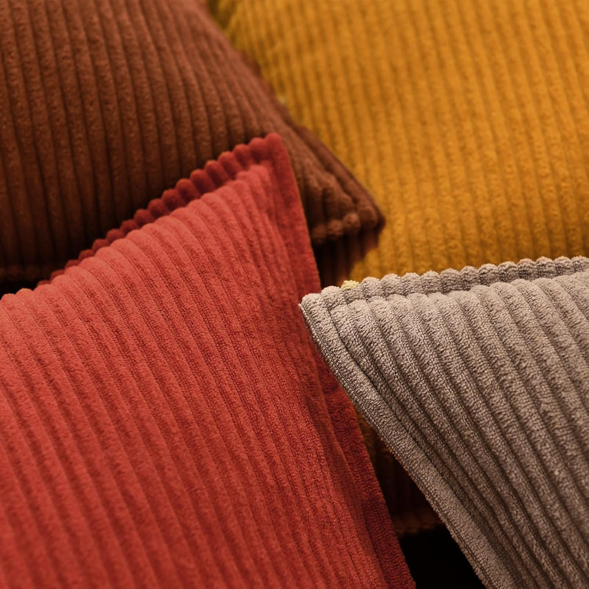 Pack of 4 Throw Pillow Covers Corduroy 18x18 Inch,Maillard Tones