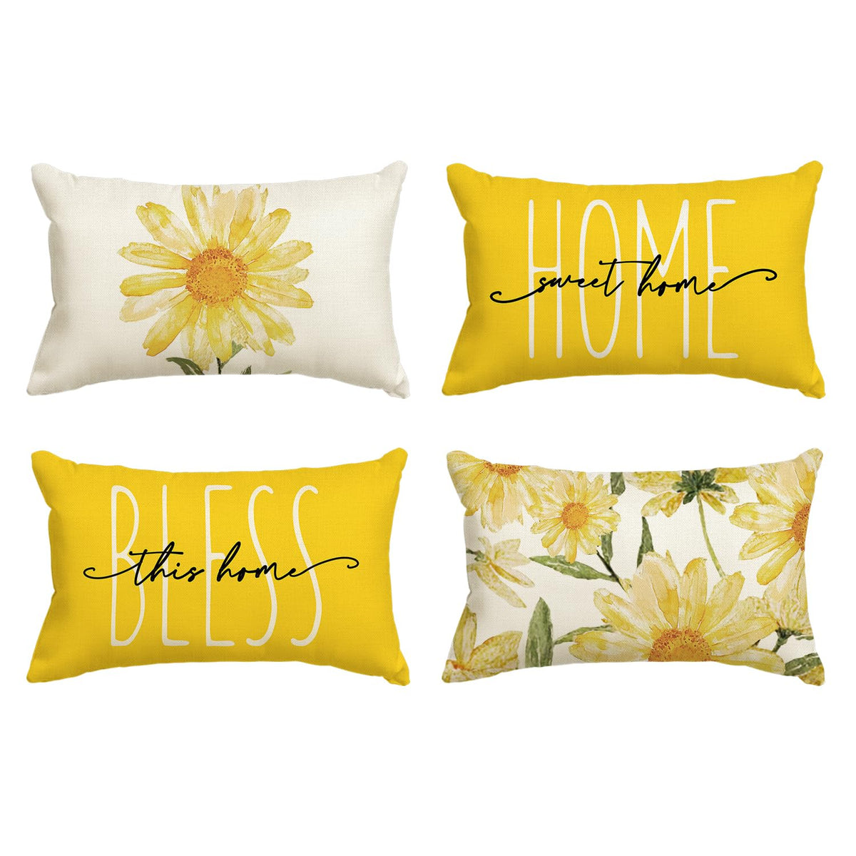 AVOIN colorlife Home Sweet Home Spring Summer Flowers Throw Pillow Covers, 18 x 18 Inch Grey Cushion Case for Sofa Couch Set of 4