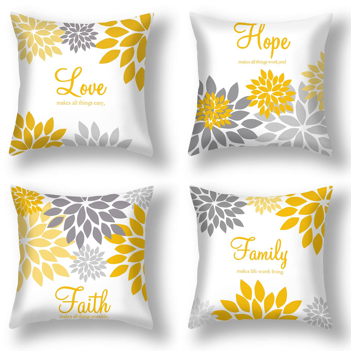 Tatuo 4 Pcs Flower Pillow Covers Square 18 x 18 Inch, Black Series