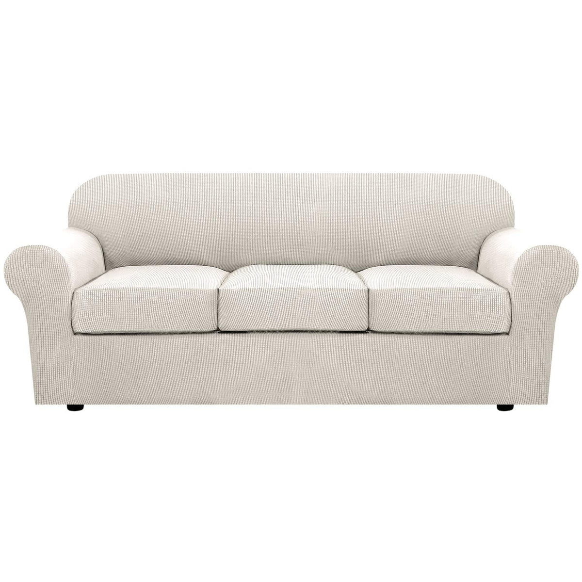 H.VERSAILTEX 4 Piece Stretch Sofa Covers for 3 Cushion Couch Covers for Living Room Slipcovers (Base Cover Plus 3 Seat Cushion Covers) Upgraded Thicker Jacquard Fabric (Sofa, Sand)