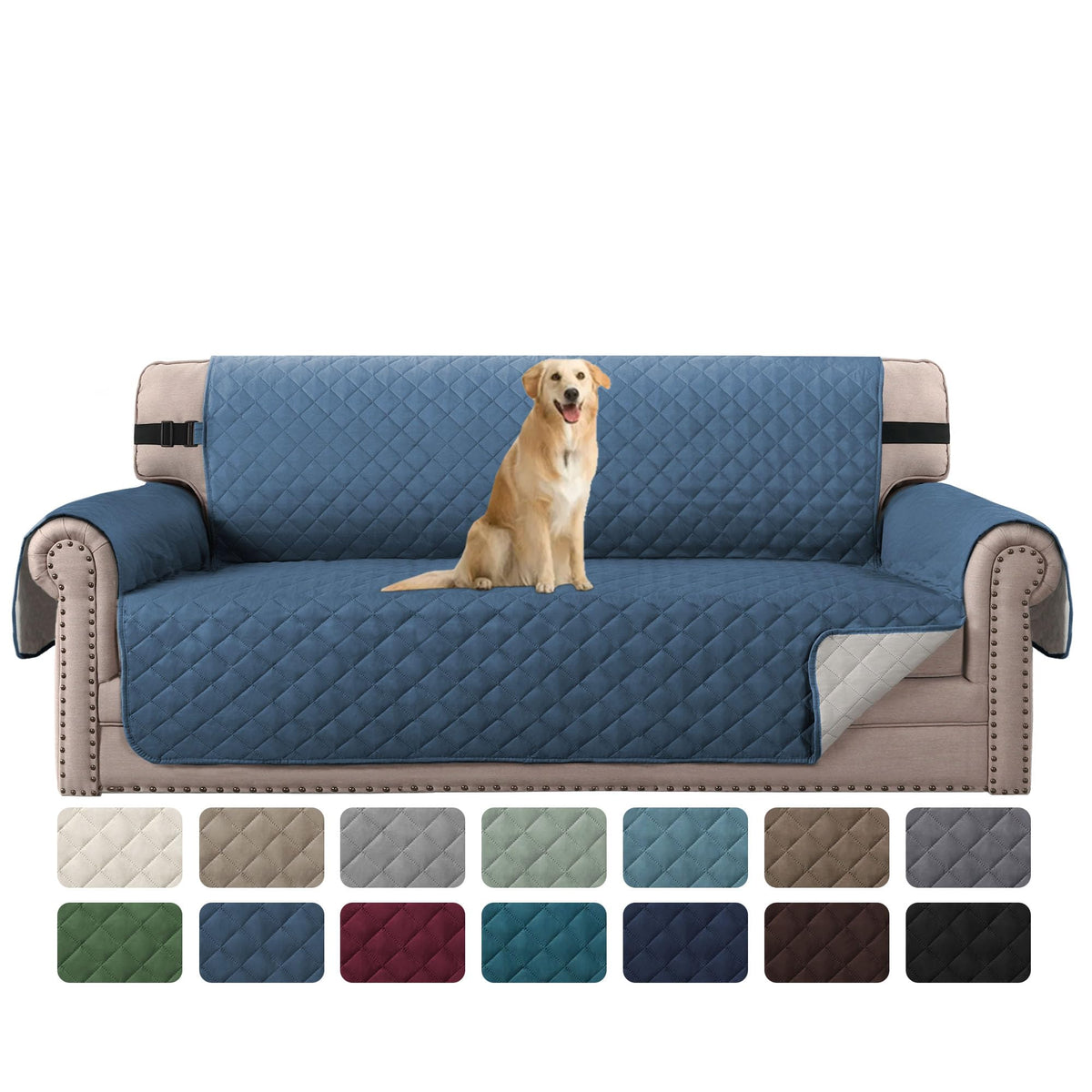 H.VERSAILTEX Reversible Couch Cover for 3 Cushion Cover Pet Friendly Sofa Cover for Dog Washable Furniture Protector Water Resistant Slipcover with Non Slip Elastic Strap(Sofa, Ivory/Beige)