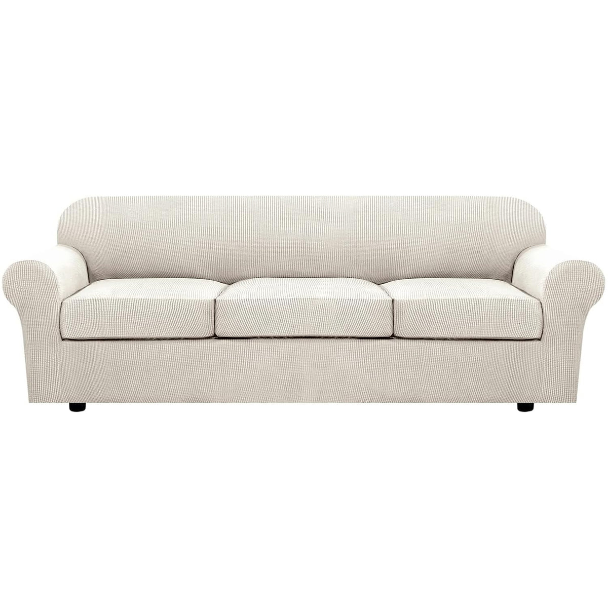 H.VERSAILTEX 4 Piece Stretch Sofa Covers for 3 Cushion Couch Covers for Living Room Slipcovers (Base Cover Plus 3 Seat Cushion Covers) Upgraded Thicker Jacquard Fabric (Sofa, Sand)