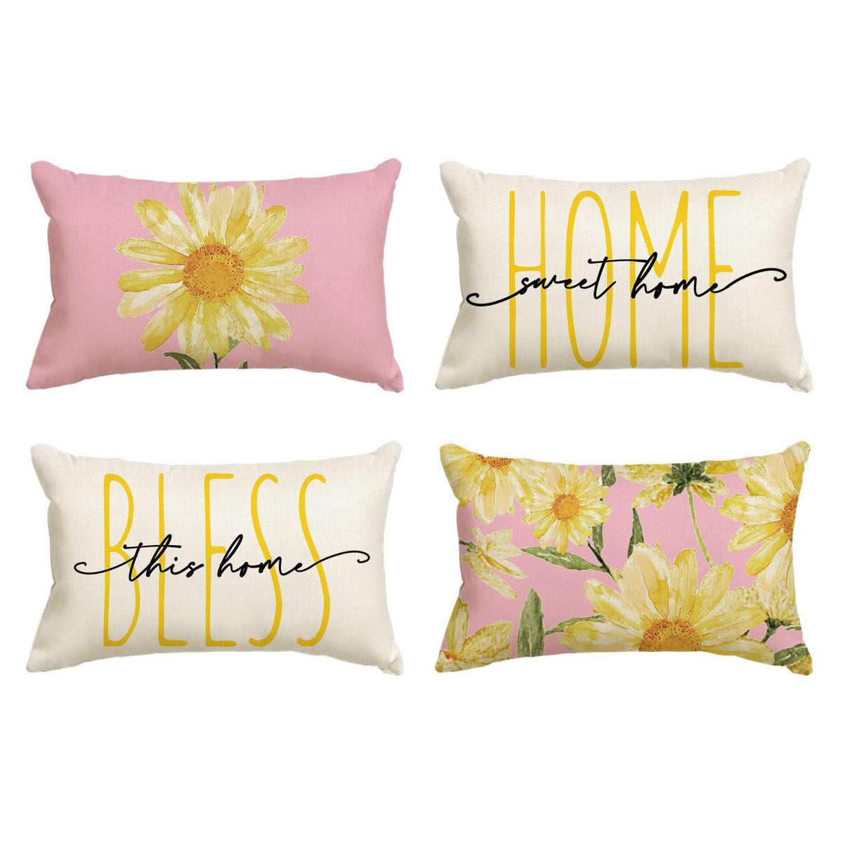 AVOIN colorlife Home Sweet Home Spring Summer Flowers Throw Pillow Covers, 18 x 18 Inch Grey Cushion Case for Sofa Couch Set of 4