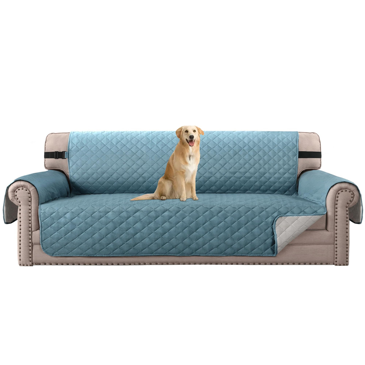 H.VERSAILTEX Reversible Couch Cover for 3 Cushion Cover Pet Friendly Sofa Cover for Dog Washable Furniture Protector Water Resistant Slipcover with Non Slip Elastic Strap(Sofa, Ivory/Beige)