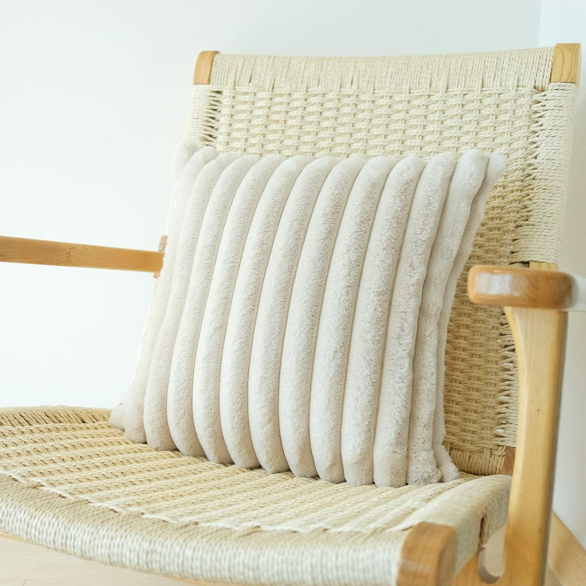 JOJUSIS Faux Fur Plush Throw Pillow Covers, Beige, 18 x 18-Inch