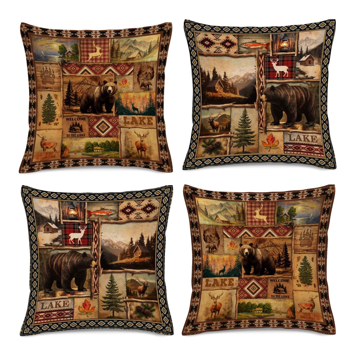 Boho Floral Throw Pillows Covers 18x18 in Colorful Flower Set of 4