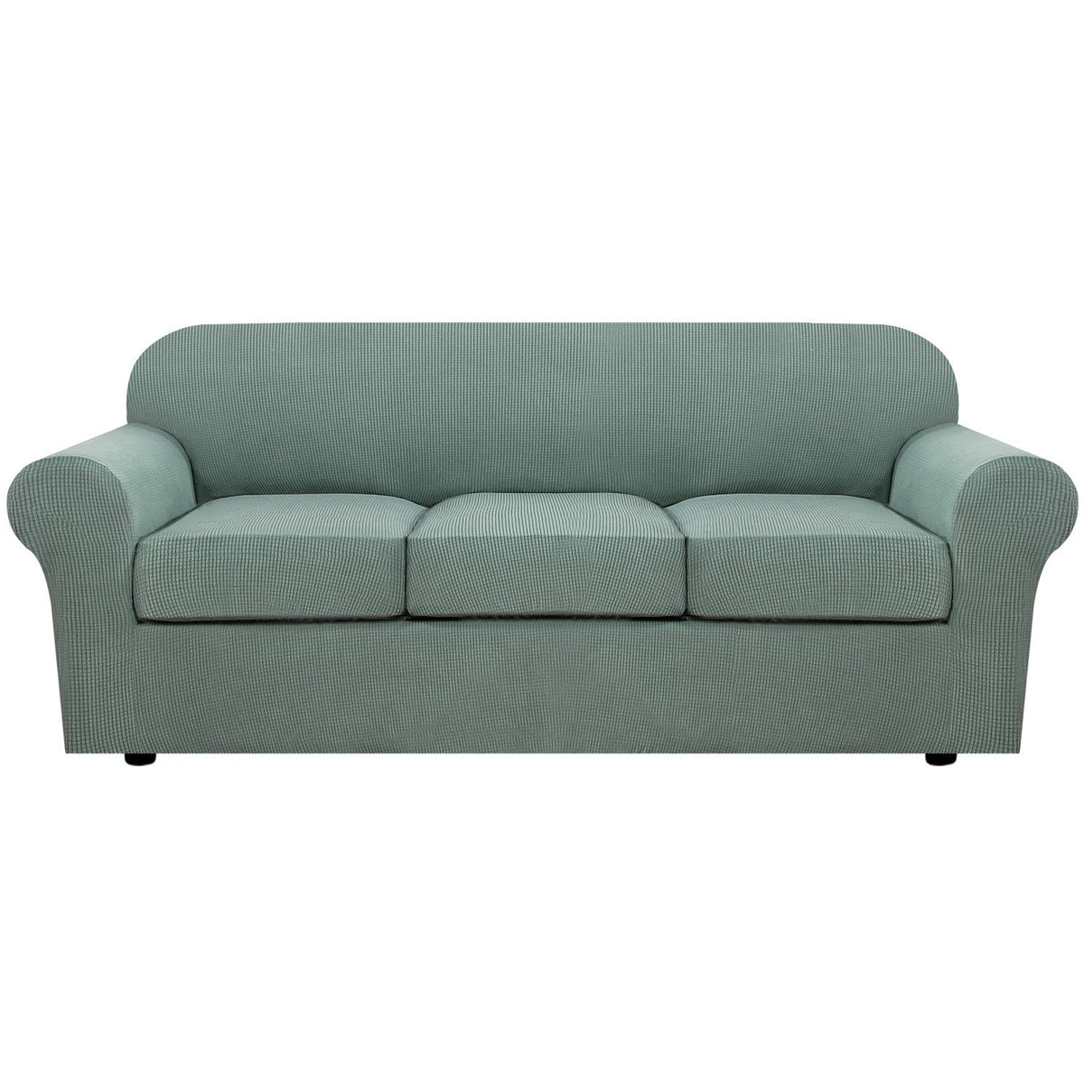 H.VERSAILTEX 4 Piece Stretch Sofa Covers for 3 Cushion Couch Covers for Living Room Slipcovers (Base Cover Plus 3 Seat Cushion Covers) Upgraded Thicker Jacquard Fabric (Sofa, Sand)