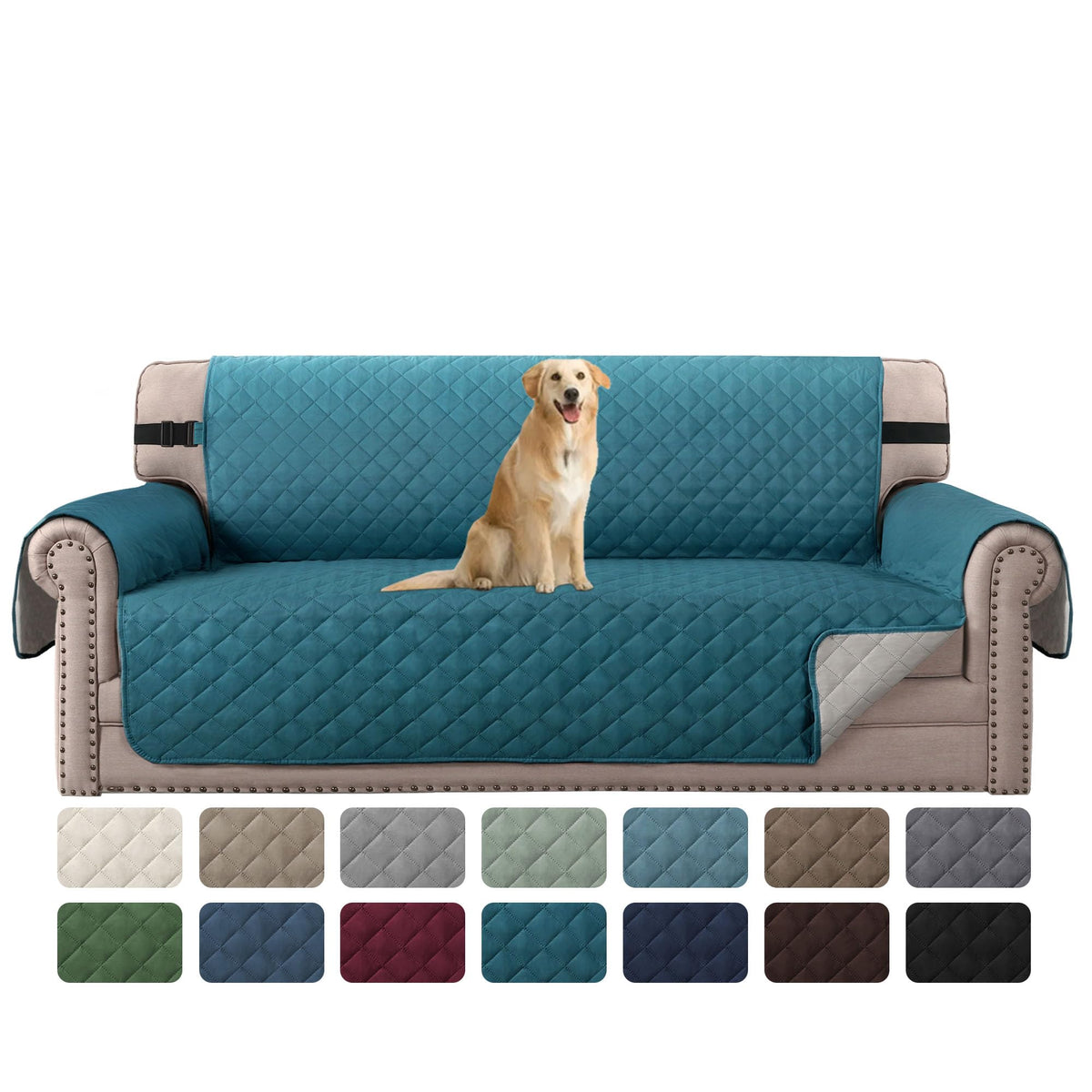 H.VERSAILTEX Reversible Couch Cover for 3 Cushion Cover Pet Friendly Sofa Cover for Dog Washable Furniture Protector Water Resistant Slipcover with Non Slip Elastic Strap(Sofa, Ivory/Beige)
