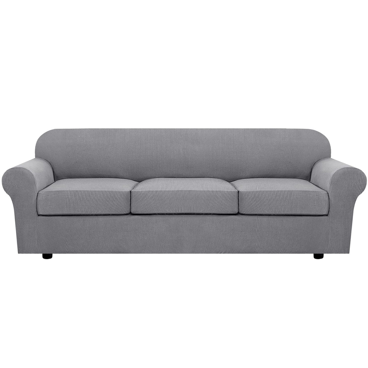 H.VERSAILTEX 4 Piece Stretch Sofa Covers for 3 Cushion Couch Covers for Living Room Slipcovers (Base Cover Plus 3 Seat Cushion Covers) Upgraded Thicker Jacquard Fabric (Sofa, Sand)