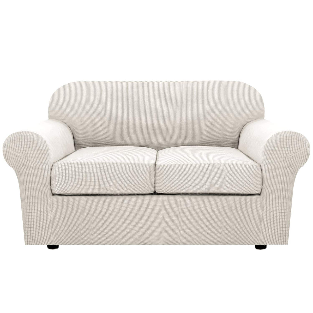 H.VERSAILTEX 4 Piece Stretch Sofa Covers for 3 Cushion Couch Covers for Living Room Slipcovers (Base Cover Plus 3 Seat Cushion Covers) Upgraded Thicker Jacquard Fabric (Sofa, Sand)