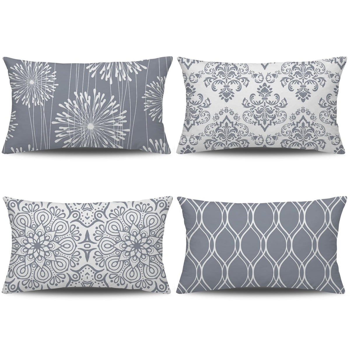Coliuso Decorative Throw Pillow Covers 18x18 Set of 4, Grey and White Modern Simple Square Pillow Case Cushion Cover for Sofa Couch Farmhouse Outdoor Living Room (Gray and White, 18" x18")