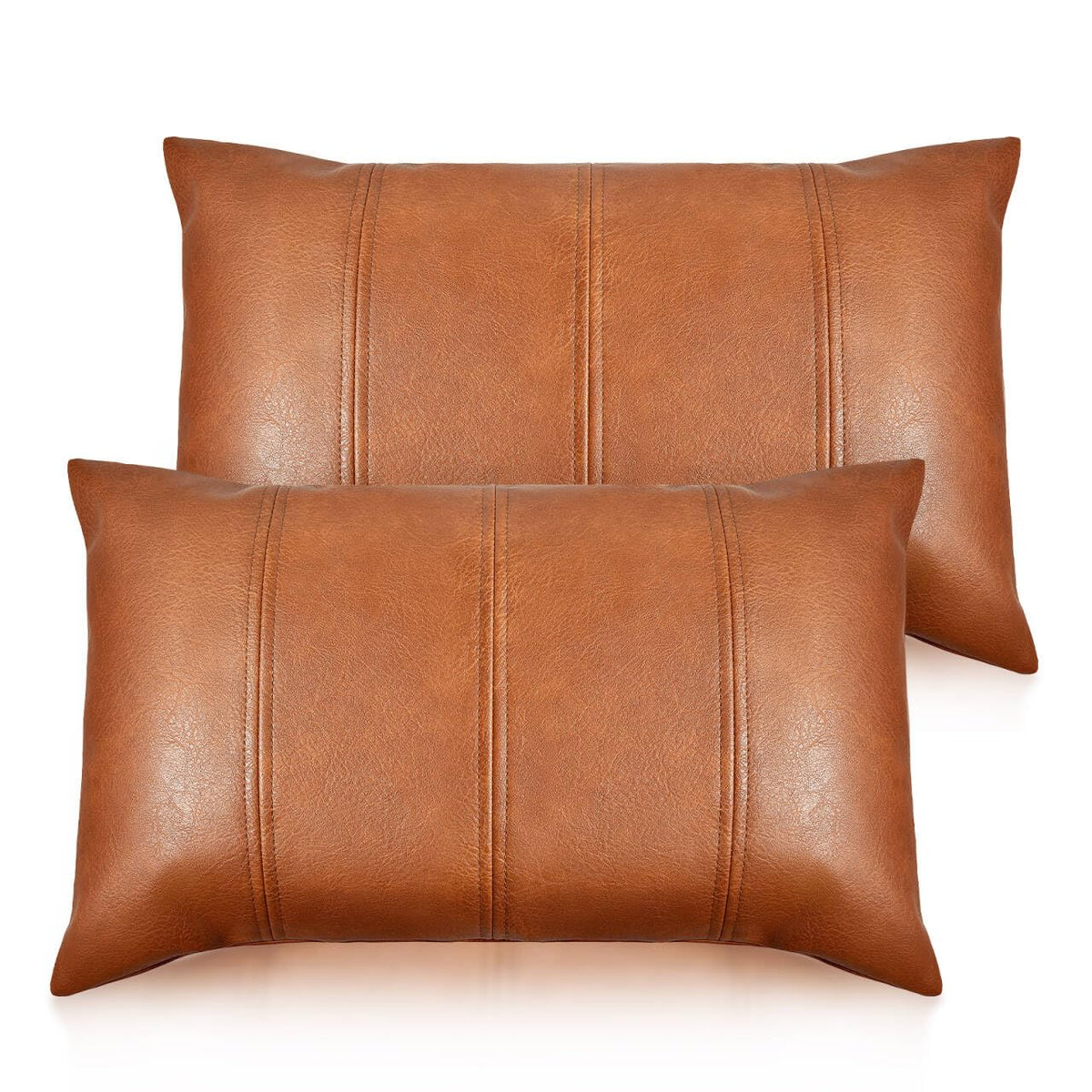 Faux Leather Throw Pillow Cover 18X18 Inch Set of 2 Brown Outdoor Modern Farmhouse Solid Decorative Pillow Covers for Room Couch Living Bedroom Bed Sofa