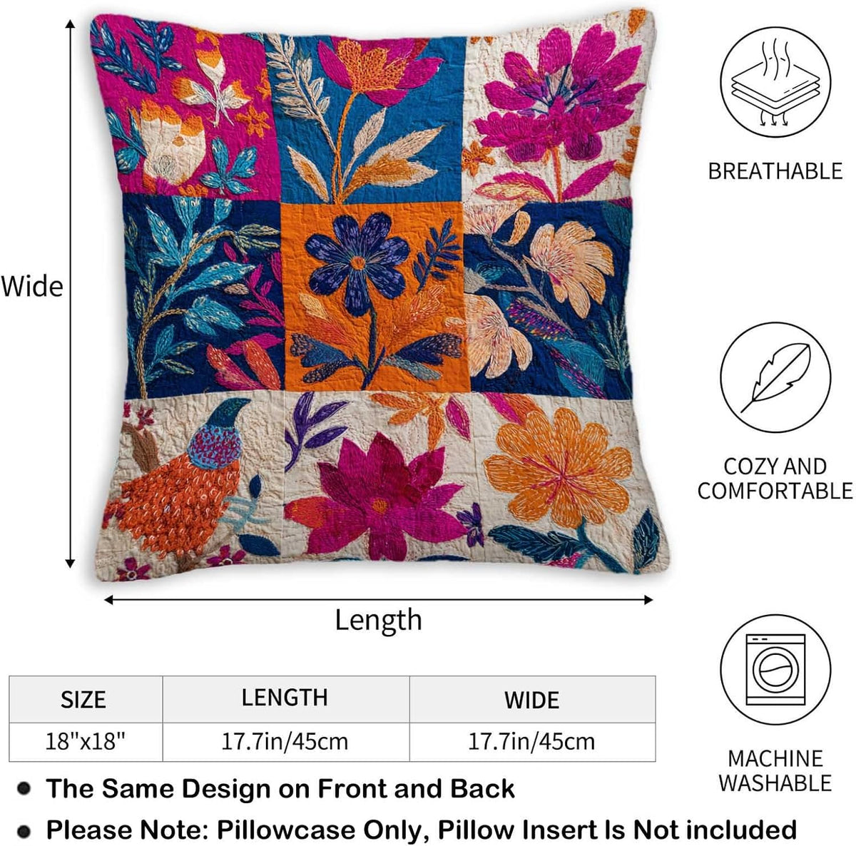 Throw Pillow Covers 18x18 Set of 2, Simple Patchwork Cushion Covers, Decorative Square Pillowcases for Couch, Bedroom, Living Room