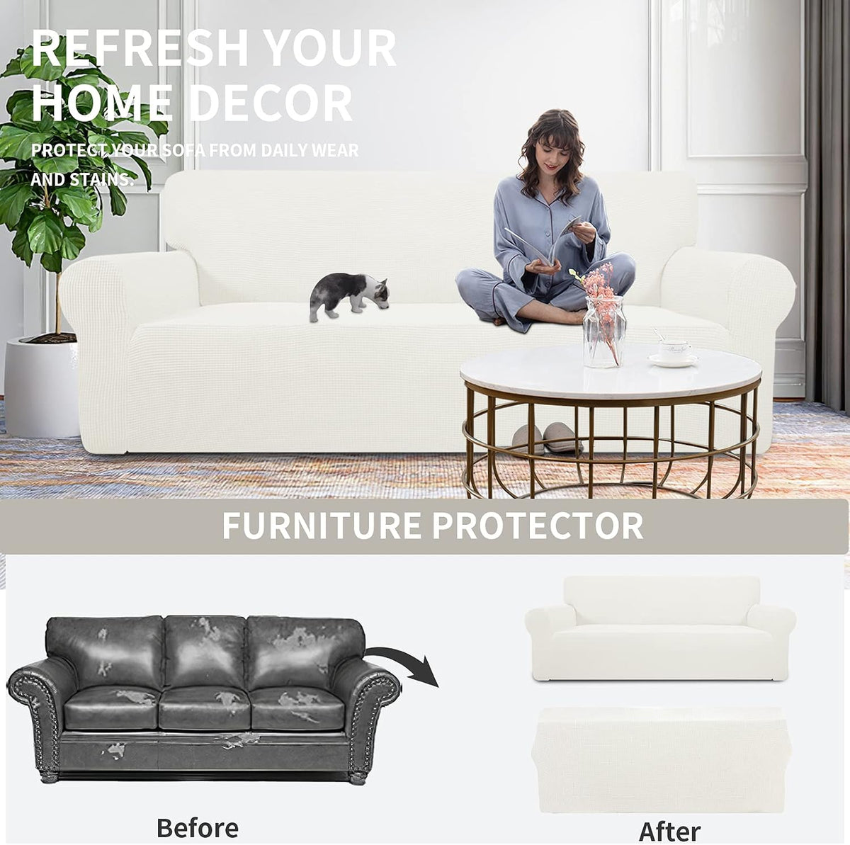 Easy-Going Stretch Couch Covers for Sofa Washable Large Cream
