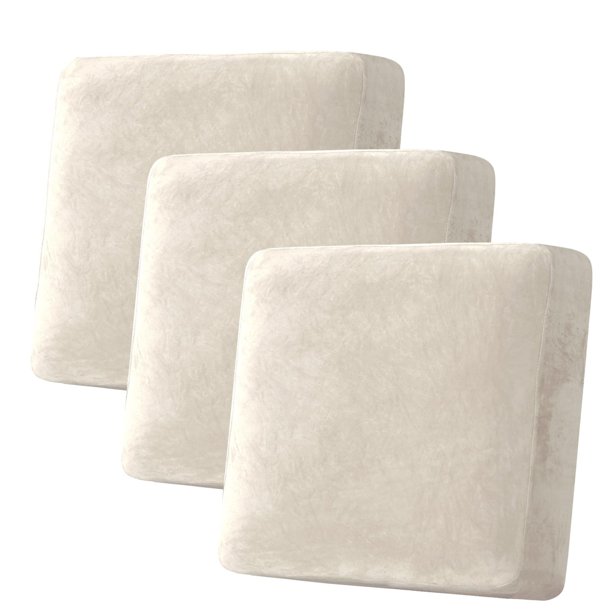 H.VERSAILTEX Velvet Stretch Couch Cushion Cover Plush Cushion Slipcover for Chair Loveseat Sofa Cushion Furniture Protector Seat Cushion Sofa Cover (2 Piece Large Sofa Cushion Covers, Ivory)