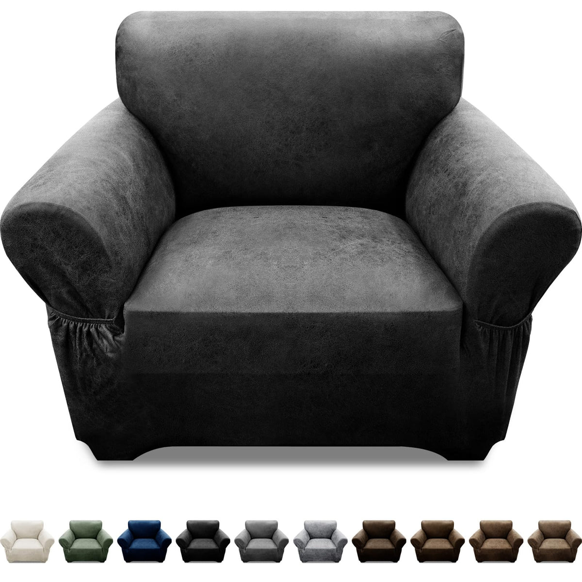 Couch Cover Leather Look 3 Seater Couch Sofa Cover 1-Piece Sofa Slipcover Stretch Furniture Protector with Elastic Bottom & Pockets(Sofa, Coffee)