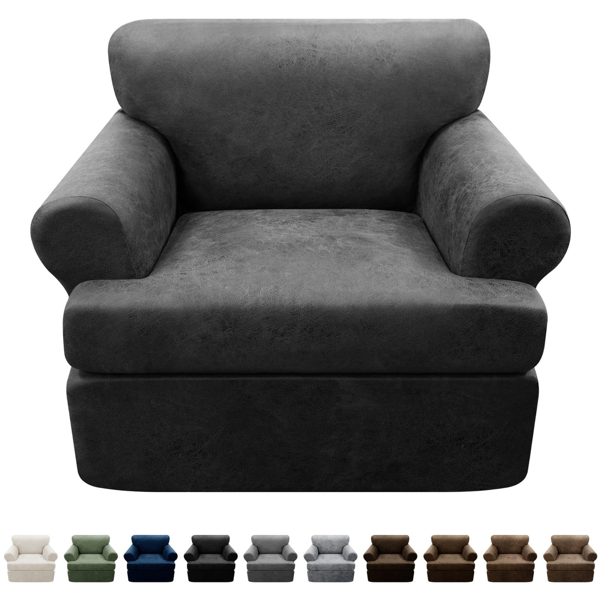Couch Cover Leather Look 3 Seater Couch Sofa Cover 1-Piece Sofa Slipcover Stretch Furniture Protector with Elastic Bottom & Pockets(Sofa, Coffee)
