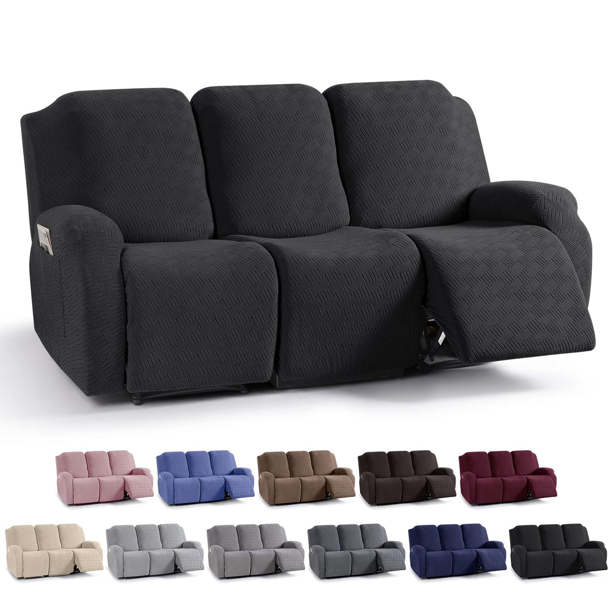KinCam Recliner Sofa Covers, Stretch Reclining Cover, Dark Gray