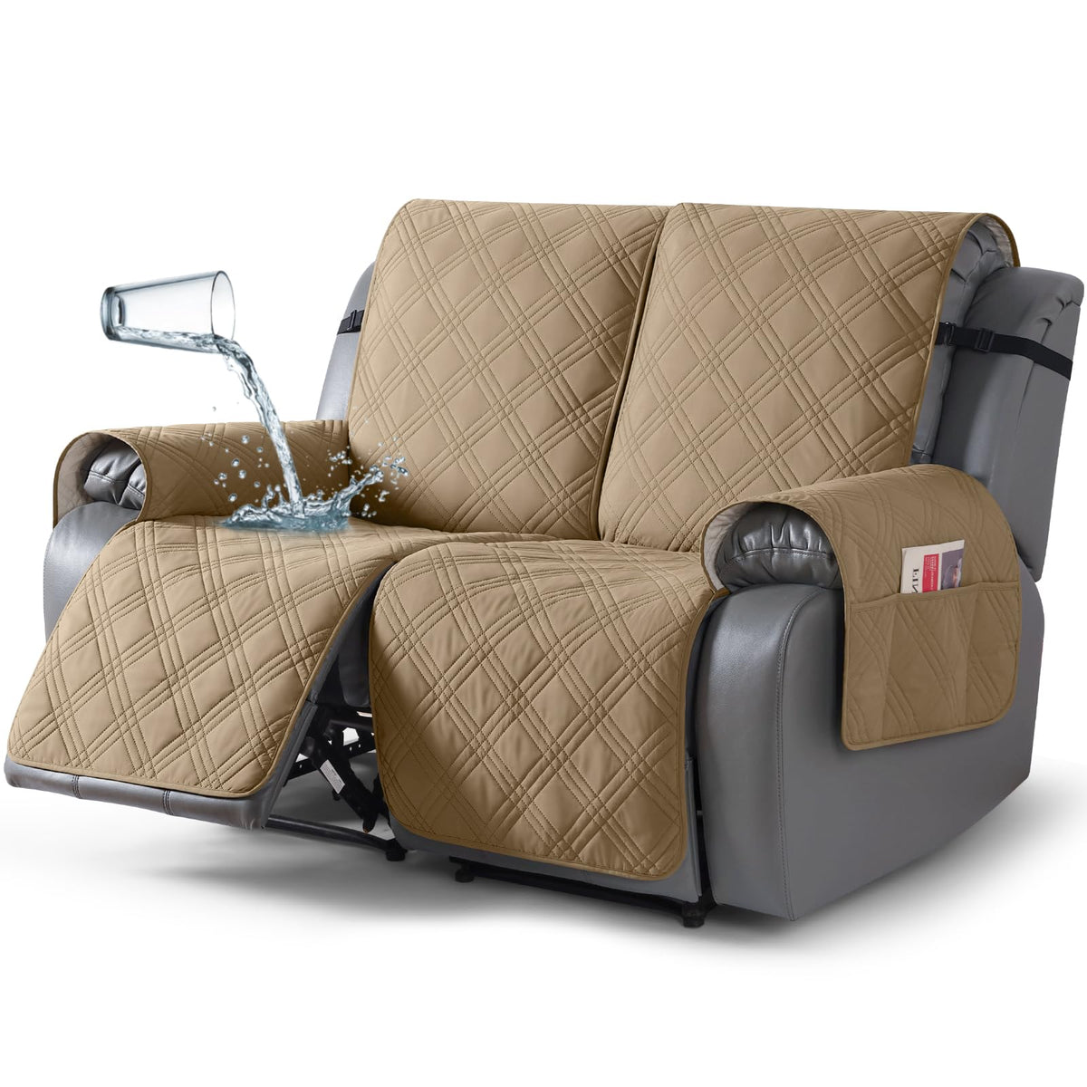 TAOCOCO 100% Waterproof Recliner Sofa Cover Non Slip Couch Cover for 3 Seat Reclining Sofa, Split Reclining Couch Covers 3-Piece with Straps, Washable Sofa Slipcover for Kids Pets(3 Seater, Chocolate)