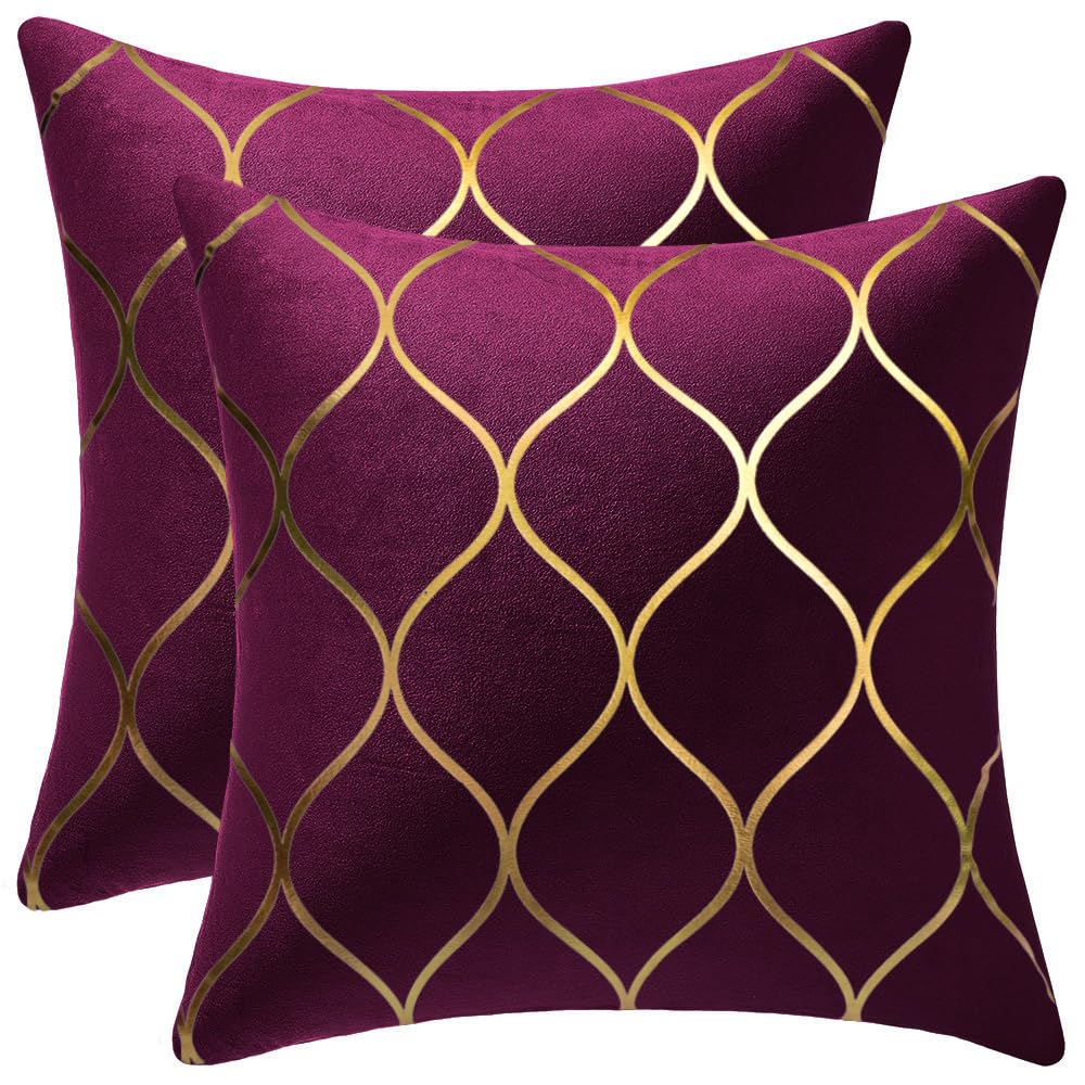 DEZENE Gold Velvet Throw Pillow Covers: 2 Pack 18x18 Inch Square Decorative Pillow Cases for Bedroom Sofa Couch Living Room, Light Grey