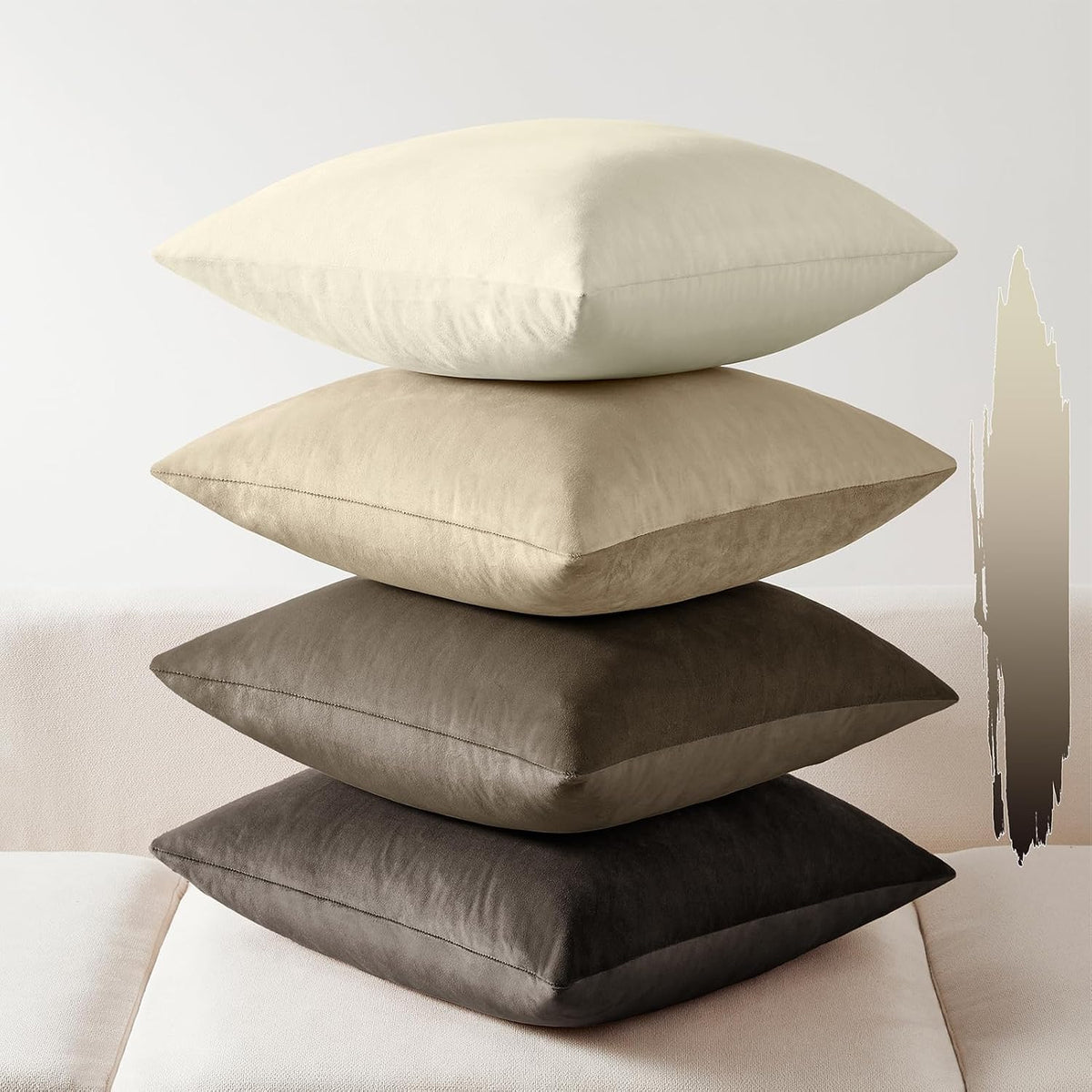 Softalker Velvet Throw Pillow Covers 18x18 Set of 4, Brown Gradient