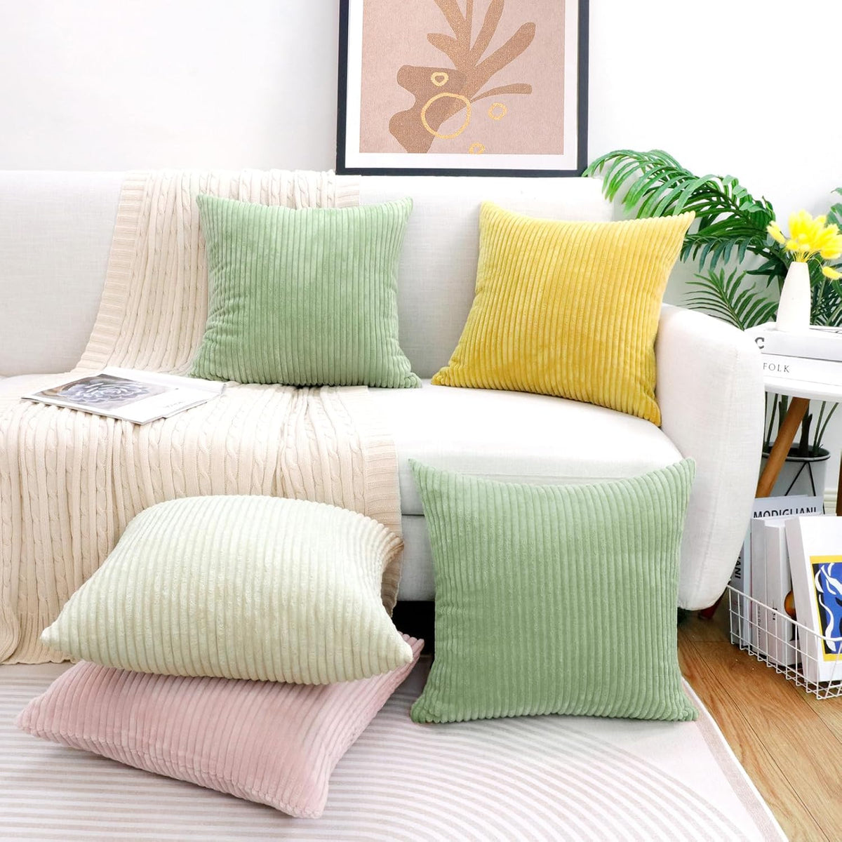 Thmyo Corduroy Decorative Throw Pillow Covers Boho Farmhouse 18x18 inch