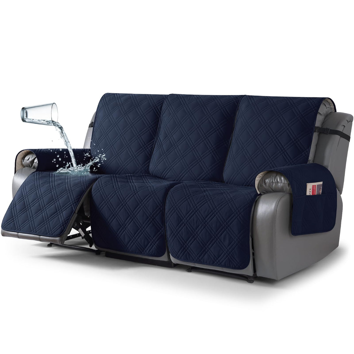 TAOCOCO 100% Waterproof Recliner Sofa Cover Non Slip Couch Cover for 3 Seat Reclining Sofa, Split Reclining Couch Covers 3-Piece with Straps, Washable Sofa Slipcover for Kids Pets(3 Seater, Chocolate)