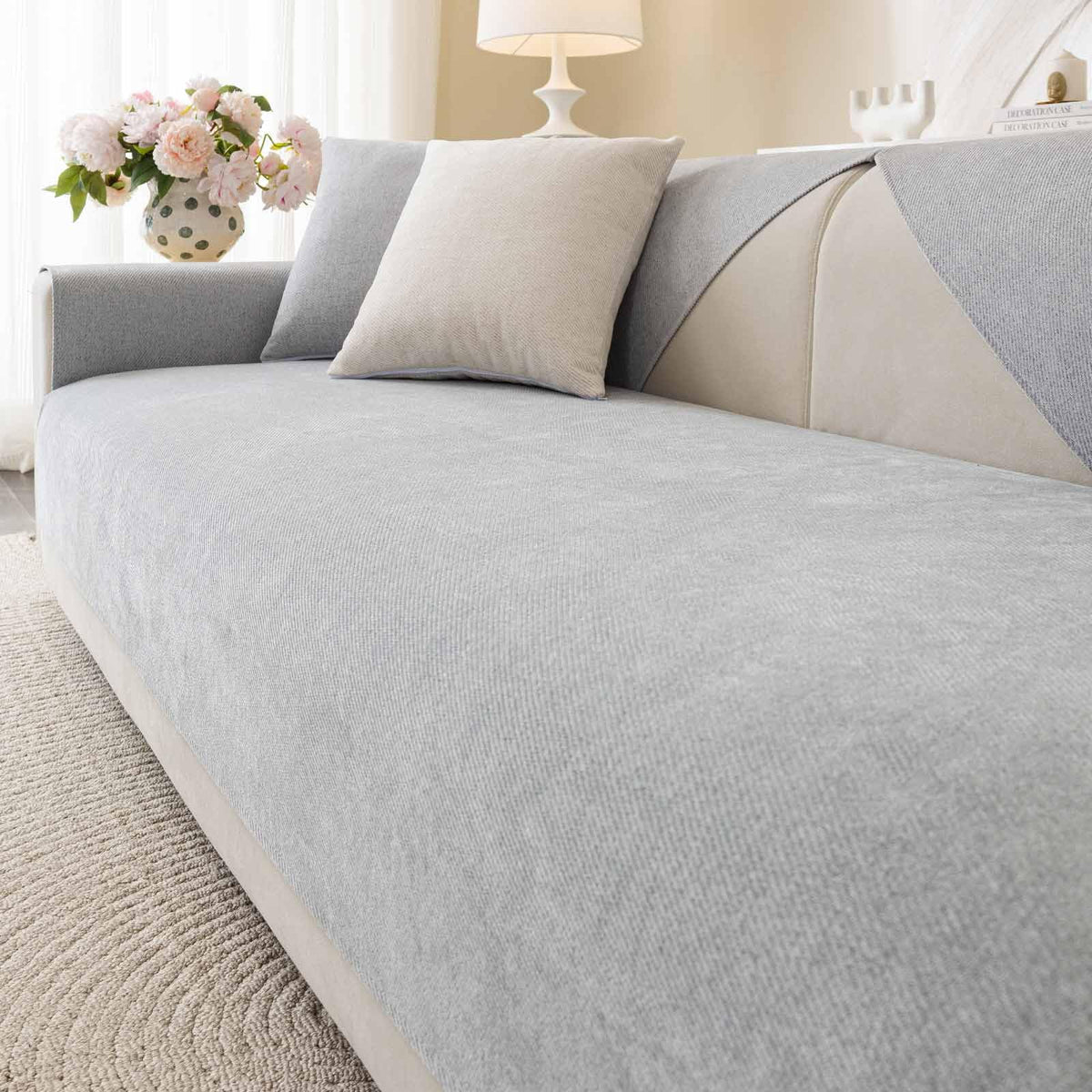 Soft Plush Couch Cover Washable, Non Slip Pluffy Sectional Sofa Covers for 3 Cushion Couch Sofa L Sharped Sofa Slipcover, Furniture Protector for Pets (1 PCS 36"x94" White)