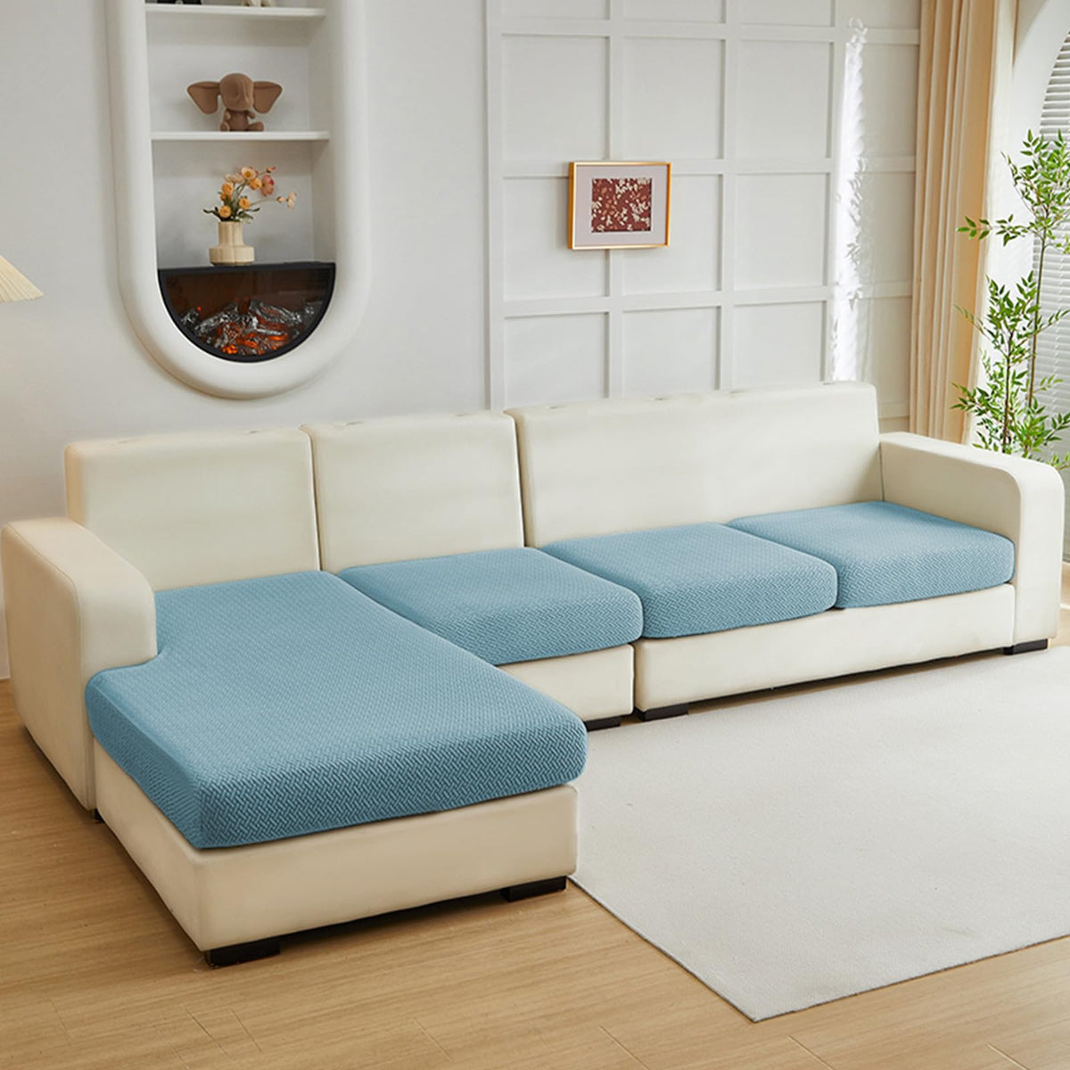 Yoovat Couch Cushion Covers for Sofa Couch Covers Wear-Resistant Universal Sofa Cover Washable Stretch for Sectional Slipcovers (Texture-Light Gray,Large Single Seat Cover)