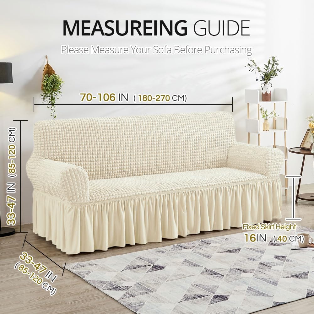NICEEC Sofa Covers Beige Couch Cover Stretch Sofa Slipcovers with Skirt