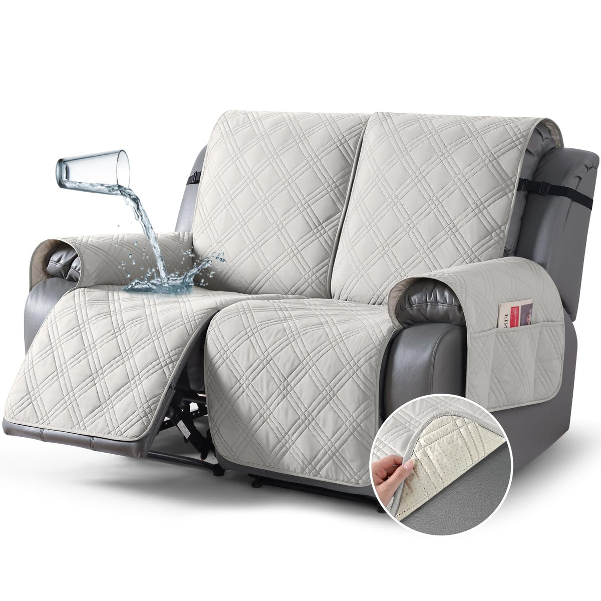 TAOCOCO 100% Waterproof Recliner Sofa Cover Non Slip Couch Cover for 3 Seat Reclining Sofa, Split Reclining Couch Covers 3-Piece with Straps, Washable Sofa Slipcover for Kids Pets(3 Seater, Chocolate)