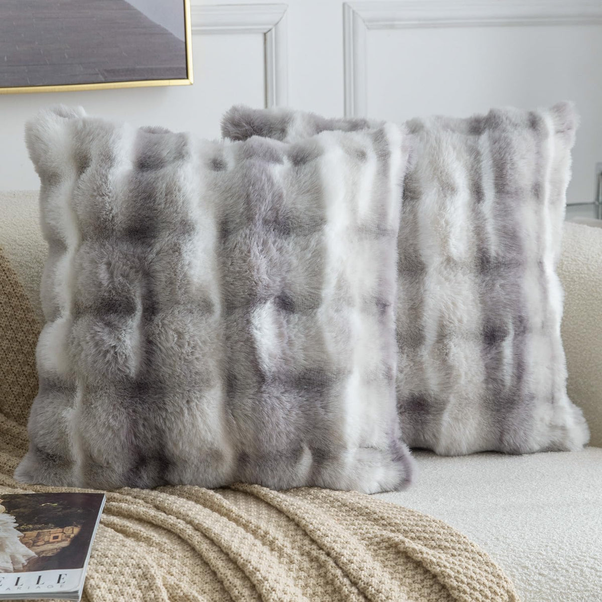 MADIZZ Pack of 2 Thick Plush Faux Wool Throw Pillow Covers Soft Boho Throw Pillows Luxurious Cushion Covers for Couch Sofa Bedroom Living Room Home Decor 18x18 Inch Cream