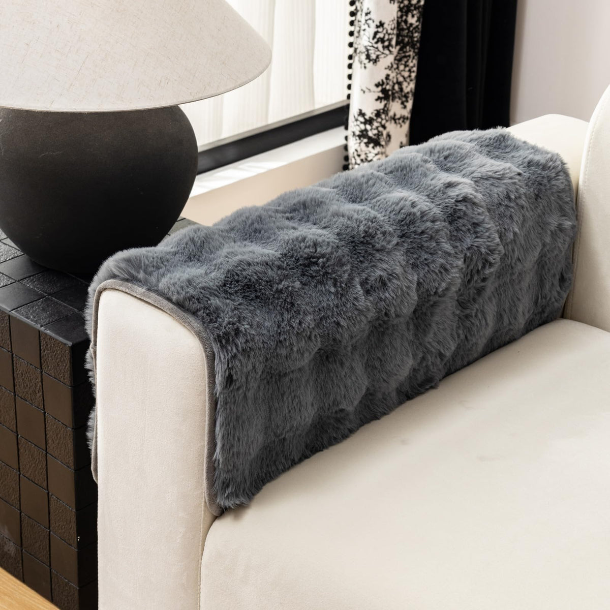 Faux Fur Sofa Cover, Rabbit Plush Couch Cover, Non-Slip Couch Covers Washable, Cosy Plush Sofa Slipcover, Furniture Protector for L Shaped(1pc/ White /36"x70")