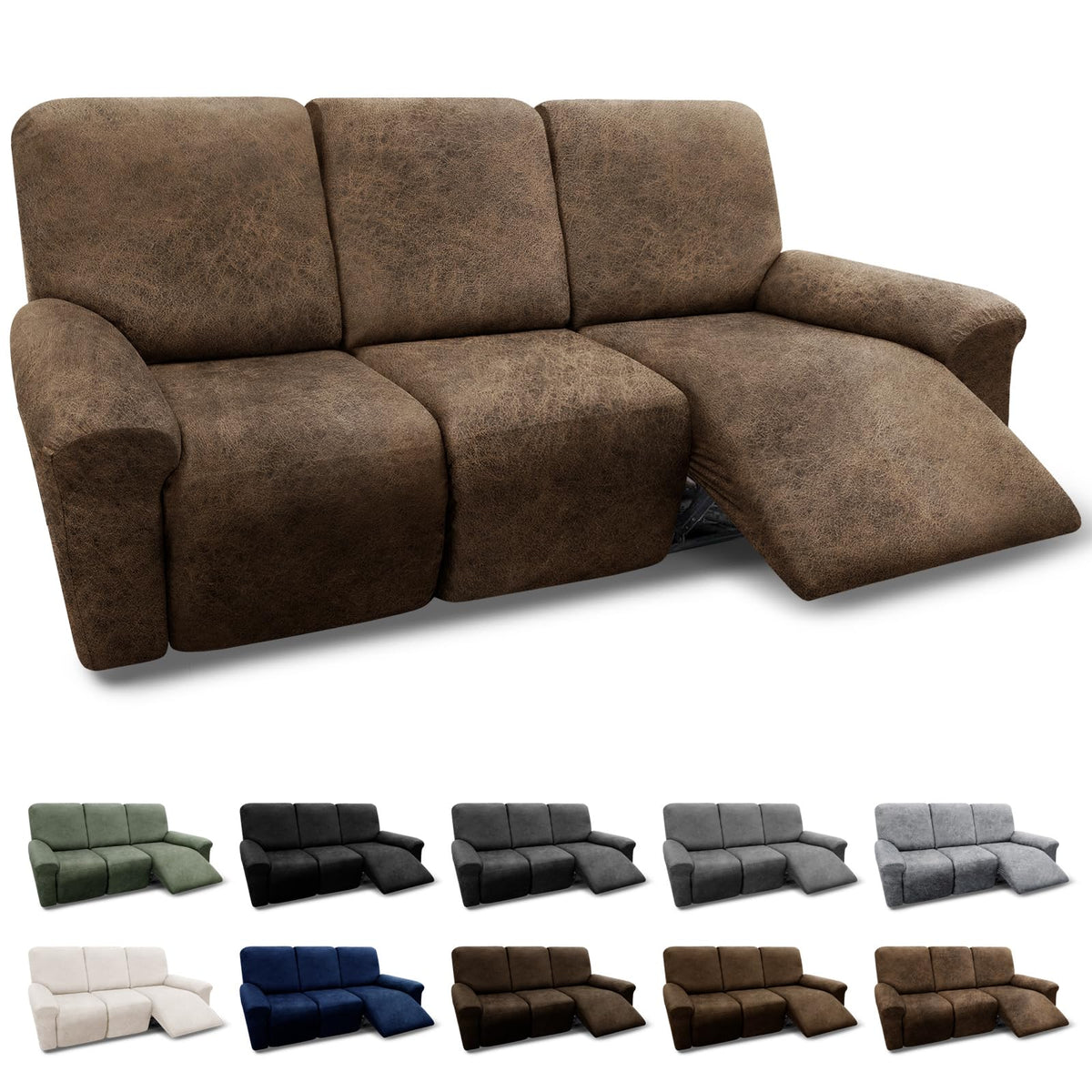 Couch Cover Leather Look 3 Seater Couch Sofa Cover 1-Piece Sofa Slipcover Stretch Furniture Protector with Elastic Bottom & Pockets(Sofa, Coffee)