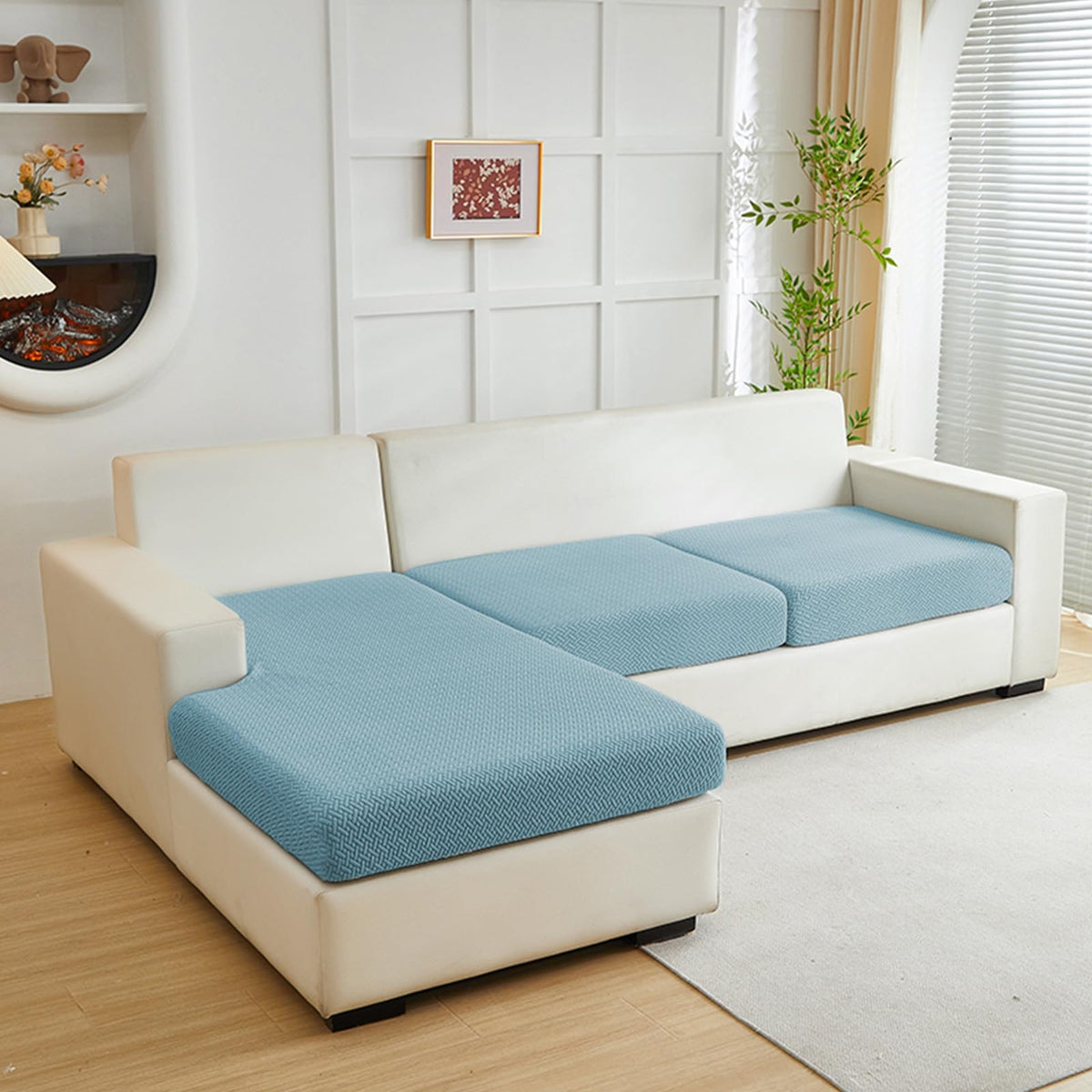 Yoovat Couch Cushion Covers for Sofa Couch Covers Wear-Resistant Universal Sofa Cover Washable Stretch for Sectional Slipcovers (Texture-Light Gray,Large Single Seat Cover)