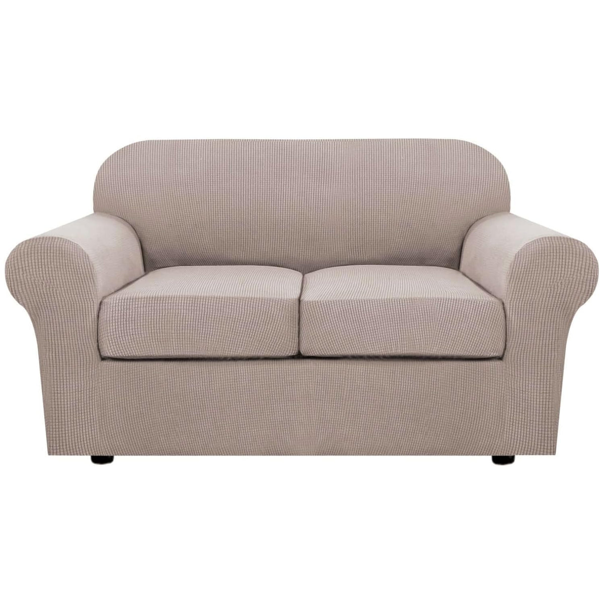 H.VERSAILTEX 4 Piece Stretch Sofa Covers for 3 Cushion Couch Covers for Living Room Slipcovers (Base Cover Plus 3 Seat Cushion Covers) Upgraded Thicker Jacquard Fabric (Sofa, Sand)