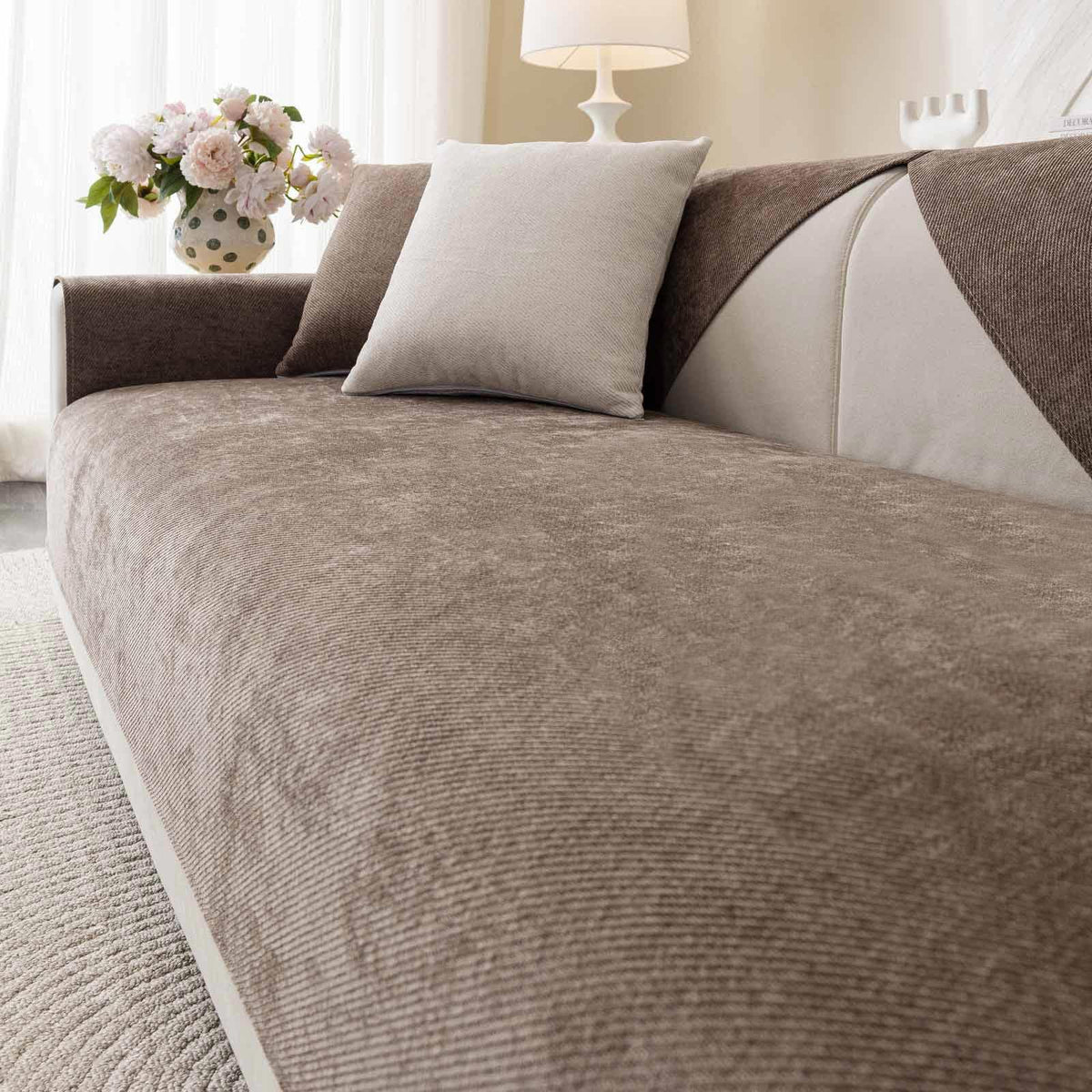 Soft Plush Couch Cover Washable, Non Slip Pluffy Sectional Sofa Covers for 3 Cushion Couch Sofa L Sharped Sofa Slipcover, Furniture Protector for Pets (1 PCS 36"x94" White)