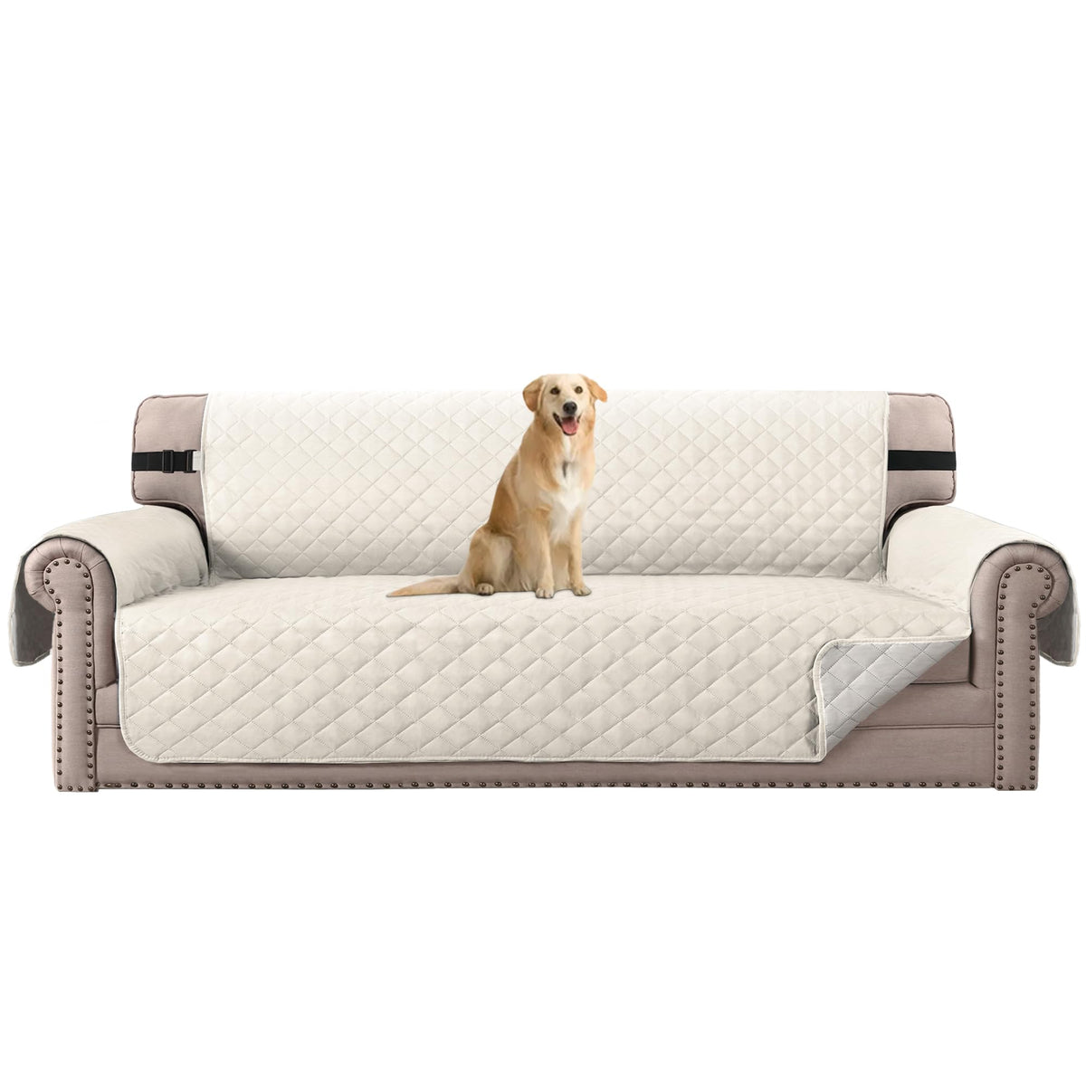 H.VERSAILTEX Reversible Couch Cover for 3 Cushion Cover Pet Friendly Sofa Cover for Dog Washable Furniture Protector Water Resistant Slipcover with Non Slip Elastic Strap(Sofa, Ivory/Beige)