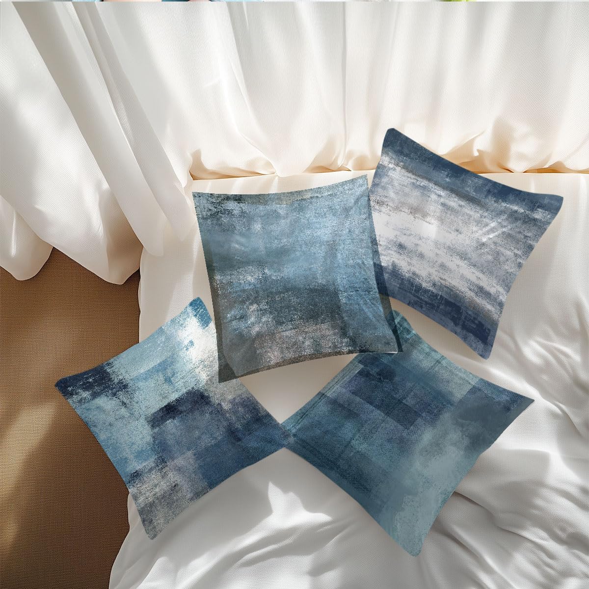 4Pcs Blue Grey Throw Pillow Covers, Dark Blue Throw Pillows Cushion Covers