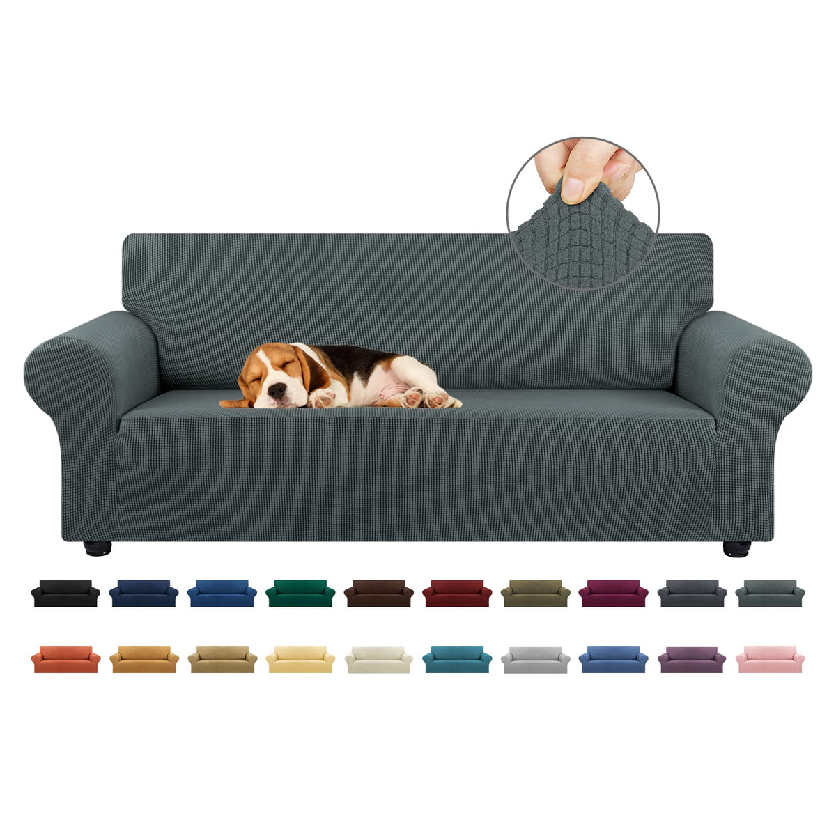 KEKUOU Stretch Couch Covers for Sofa, 3 Cushion Couch Slipcover,Black