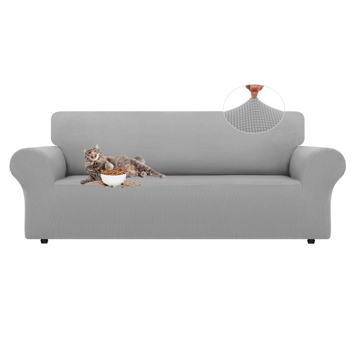 LURKA Stretch Couch Cover for Sofa, 1 Piece 3 Cushion Slipcover, Black